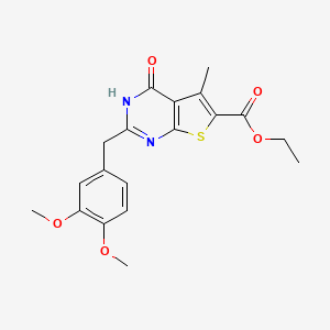 molecular formula C19H20N2O5S B2810943 乙酸-2-(3,4-二甲氧基苯甲基)-5-甲基-4-氧代-3,4-二氢噻吩[2,3-d]嘧啶-6-羧酸乙酯 CAS No. 743439-33-0