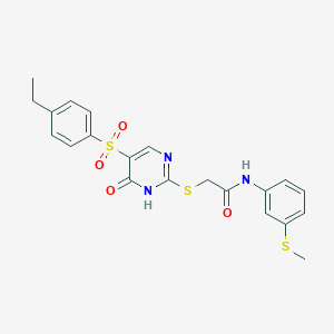 molecular formula C21H21N3O4S3 B2810961 2-({5-[(4-ethylphenyl)sulfonyl]-6-oxo-1,6-dihydropyrimidin-2-yl}sulfanyl)-N-[3-(methylsulfanyl)phenyl]acetamide CAS No. 895645-04-2