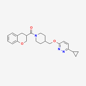 molecular formula C23H27N3O3 B2810973 3-cyclopropyl-6-{[1-(3,4-dihydro-2H-1-benzopyran-3-carbonyl)piperidin-4-yl]methoxy}pyridazine CAS No. 2309188-70-1