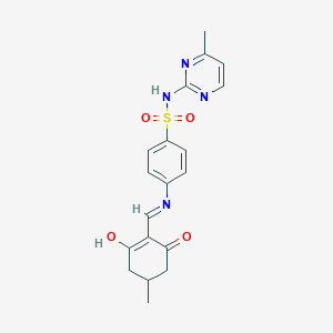 molecular formula C19H20N4O4S B2810987 5-甲基-2-(((4-(((4-甲基嘧啶-2-基)氨基)磺酰基)苯基)亚甲基)环己烷-1,3-二酮 CAS No. 1023576-56-8