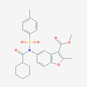 molecular formula C25H27NO6S B281100 Methyl 5-{(cyclohexylcarbonyl)[(4-methylphenyl)sulfonyl]amino}-2-methyl-1-benzofuran-3-carboxylate 