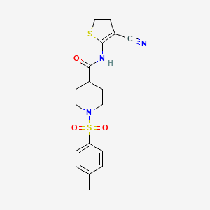 molecular formula C18H19N3O3S2 B2811005 N-(3-氰基噻吩-2-基)-1-对甲苯磺酰哌啶-4-甲酰胺 CAS No. 851871-89-1