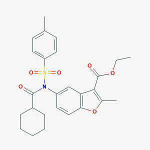 molecular formula C26H29NO6S B281101 Ethyl 5-{(cyclohexylcarbonyl)[(4-methylphenyl)sulfonyl]amino}-2-methyl-1-benzofuran-3-carboxylate 