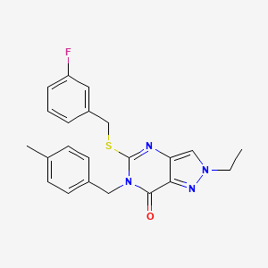 molecular formula C22H21FN4OS B2811012 2-ethyl-5-((3-fluorobenzyl)thio)-6-(4-methylbenzyl)-2H-pyrazolo[4,3-d]pyrimidin-7(6H)-one CAS No. 894921-81-4