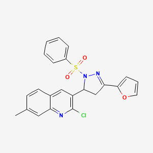 molecular formula C23H18ClN3O3S B2811022 2-chloro-3-(3-(furan-2-yl)-1-(phenylsulfonyl)-4,5-dihydro-1H-pyrazol-5-yl)-7-methylquinoline CAS No. 710967-68-3