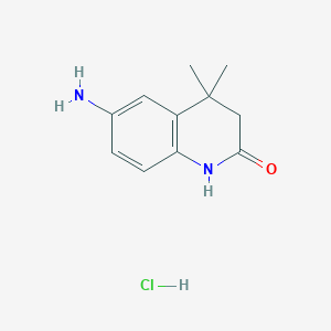 molecular formula C11H15ClN2O B2811029 6-Amino-4,4-dimethyl-3,4-dihydroquinolin-2(1H)-one hydrochloride CAS No. 2197052-55-2