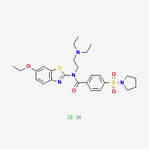 molecular formula C26H35ClN4O4S2 B2811038 N-(2-(二乙基氨基)乙基)-N-(6-乙氧基苯并[4,5-d]噻唑-2-基)-4-(吡咯啶-1-基磺酰)苯甲酰胺 盐酸盐 CAS No. 1321738-69-5