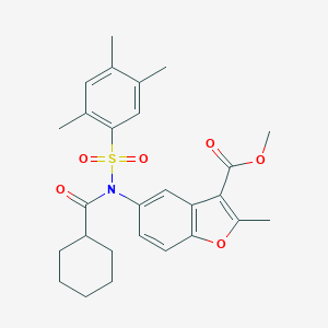 molecular formula C27H31NO6S B281104 Methyl 5-{(cyclohexylcarbonyl)[(2,4,5-trimethylphenyl)sulfonyl]amino}-2-methyl-1-benzofuran-3-carboxylate 