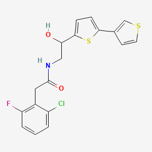 molecular formula C18H15ClFNO2S2 B2811041 2-(2-Chloro-6-fluorophenyl)-N-[2-hydroxy-2-(5-thiophen-3-ylthiophen-2-yl)ethyl]acetamide CAS No. 2320859-82-1