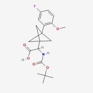 molecular formula C19H24FNO5 B2811054 2-[3-(5-Fluoro-2-methoxyphenyl)-1-bicyclo[1.1.1]pentanyl]-2-[(2-methylpropan-2-yl)oxycarbonylamino]acetic acid CAS No. 2287260-49-3