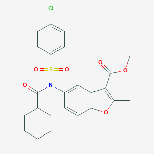 molecular formula C24H24ClNO6S B281107 Methyl 5-[[(4-chlorophenyl)sulfonyl](cyclohexylcarbonyl)amino]-2-methyl-1-benzofuran-3-carboxylate 