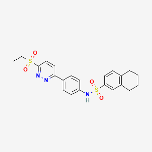 molecular formula C22H23N3O4S2 B2811086 N-(4-(6-(ethylsulfonyl)pyridazin-3-yl)phenyl)-5,6,7,8-tetrahydronaphthalene-2-sulfonamide CAS No. 921864-79-1