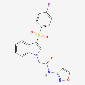 molecular formula C19H14FN3O4S B2811091 2-(3-((4-fluorophenyl)sulfonyl)-1H-indol-1-yl)-N-(isoxazol-3-yl)acetamide CAS No. 946370-04-3