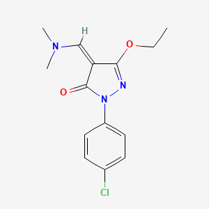 molecular formula C14H16ClN3O2 B2811094 2-(4-chlorophenyl)-4-[(dimethylamino)methylene]-5-ethoxy-2,4-dihydro-3H-pyrazol-3-one CAS No. 338751-00-1