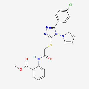 molecular formula C22H18ClN5O3S B2811102 methyl 2-[({[5-(4-chlorophenyl)-4-(1H-pyrrol-1-yl)-4H-1,2,4-triazol-3-yl]sulfanyl}acetyl)amino]benzoate CAS No. 896309-32-3