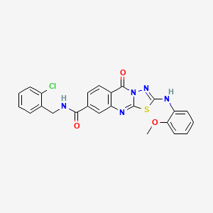 molecular formula C24H18ClN5O3S B2811106 N-(2-chlorobenzyl)-2-[(2-methoxyphenyl)amino]-5-oxo-5H-[1,3,4]thiadiazolo[2,3-b]quinazoline-8-carboxamide CAS No. 894250-91-0