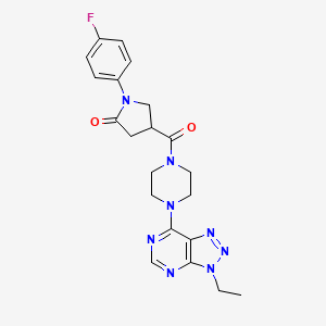 molecular formula C21H23FN8O2 B2811107 4-(4-(3-ethyl-3H-[1,2,3]triazolo[4,5-d]pyrimidin-7-yl)piperazine-1-carbonyl)-1-(4-fluorophenyl)pyrrolidin-2-one CAS No. 1070861-57-2