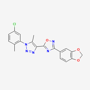molecular formula C19H14ClN5O3 B2811126 3-(benzo[d][1,3]dioxol-5-yl)-5-(1-(5-chloro-2-methylphenyl)-5-methyl-1H-1,2,3-triazol-4-yl)-1,2,4-oxadiazole CAS No. 951511-46-9