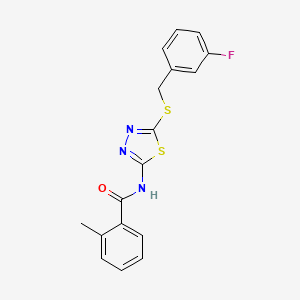 molecular formula C17H14FN3OS2 B2811130 N-(5-((3-fluorobenzyl)thio)-1,3,4-thiadiazol-2-yl)-2-methylbenzamide CAS No. 392303-35-4