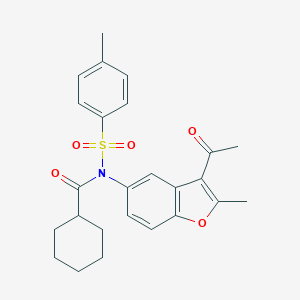 molecular formula C25H27NO5S B281115 N-(3-acetyl-2-methyl-1-benzofuran-5-yl)-N-(cyclohexylcarbonyl)-4-methylbenzenesulfonamide 
