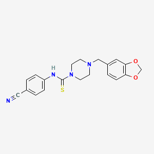 molecular formula C20H20N4O2S B2811177 4-(1,3-苯并二氧杂环-5-基甲基)-N-(4-氰苯基)哌嗪-1-甲硫代甲酰胺 CAS No. 497060-95-4