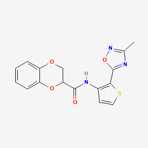 molecular formula C16H13N3O4S B2811179 N-(2-(3-methyl-1,2,4-oxadiazol-5-yl)thiophen-3-yl)-2,3-dihydrobenzo[b][1,4]dioxine-2-carboxamide CAS No. 1797188-03-4