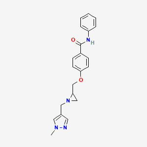 molecular formula C21H22N4O2 B2811201 4-[[1-[(1-Methylpyrazol-4-yl)methyl]aziridin-2-yl]methoxy]-N-phenylbenzamide CAS No. 2418663-14-4