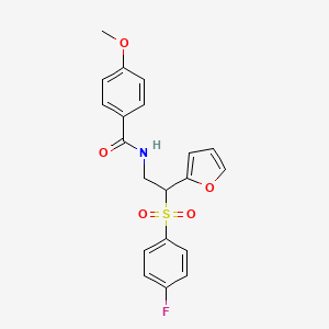 molecular formula C20H18FNO5S B2811202 N-[2-[(4-氟苯基)磺酰]-2-(2-呋喃基)乙基]-4-甲氧基苯甲酰胺 CAS No. 896335-55-0