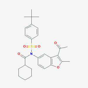 molecular formula C28H33NO5S B281121 N-(3-acetyl-2-methyl-1-benzofuran-5-yl)-N-[(4-tert-butylphenyl)sulfonyl]cyclohexanecarboxamide 