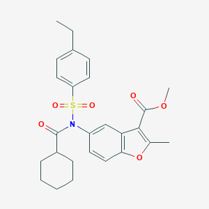 molecular formula C26H29NO6S B281126 Methyl 5-{(cyclohexylcarbonyl)[(4-ethylphenyl)sulfonyl]amino}-2-methyl-1-benzofuran-3-carboxylate 