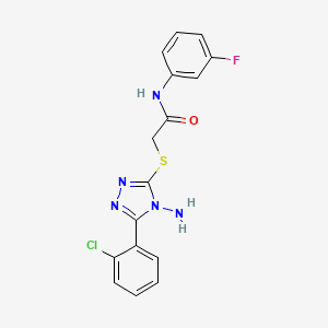 molecular formula C16H13ClFN5OS B2811262 2-((4-amino-5-(2-chlorophenyl)-4H-1,2,4-triazol-3-yl)thio)-N-(3-fluorophenyl)acetamide CAS No. 586998-72-3