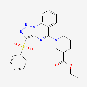 molecular formula C23H23N5O4S B2811265 Ethyl 1-[3-(phenylsulfonyl)[1,2,3]triazolo[1,5-a]quinazolin-5-yl]piperidine-3-carboxylate CAS No. 893274-21-0
