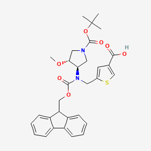 molecular formula C31H34N2O7S B2811268 5-[[9H-Fluoren-9-ylmethoxycarbonyl-[(3R,4R)-4-methoxy-1-[(2-methylpropan-2-yl)oxycarbonyl]pyrrolidin-3-yl]amino]methyl]thiophene-3-carboxylic acid CAS No. 2137136-07-1