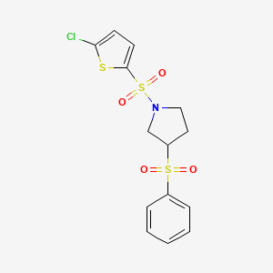 molecular formula C14H14ClNO4S3 B2811275 1-((5-Chlorothiophen-2-yl)sulfonyl)-3-(phenylsulfonyl)pyrrolidine CAS No. 1448124-82-0