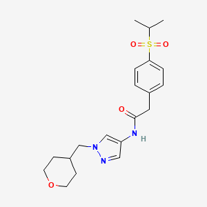 molecular formula C20H27N3O4S B2811281 2-(4-(isopropylsulfonyl)phenyl)-N-(1-((tetrahydro-2H-pyran-4-yl)methyl)-1H-pyrazol-4-yl)acetamide CAS No. 1706213-16-2