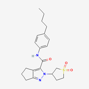 molecular formula C21H27N3O3S B2811282 N-(4-butylphenyl)-2-(1,1-dioxidotetrahydrothiophen-3-yl)-2,4,5,6-tetrahydrocyclopenta[c]pyrazole-3-carboxamide CAS No. 2309804-50-8