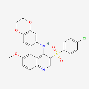 molecular formula C24H19ClN2O5S B2811283 3-((4-chlorophenyl)sulfonyl)-N-(2,3-dihydrobenzo[b][1,4]dioxin-6-yl)-6-methoxyquinolin-4-amine CAS No. 895643-26-2