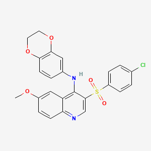 molecular formula C24H19ClN2O5S B2811283 3-(4-chlorobenzenesulfonyl)-N-(2,3-dihydro-1,4-benzodioxin-6-yl)-6-methoxyquinolin-4-amine CAS No. 895643-26-2