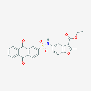 molecular formula C26H19NO7S B281130 Ethyl 5-{[(9,10-dioxo-9,10-dihydro-2-anthracenyl)sulfonyl]amino}-2-methyl-1-benzofuran-3-carboxylate 