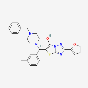 molecular formula C27H27N5O2S B2811300 5-((4-Benzylpiperazin-1-yl)(m-tolyl)methyl)-2-(furan-2-yl)thiazolo[3,2-b][1,2,4]triazol-6-ol CAS No. 887222-37-9