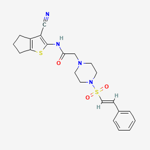 molecular formula C22H24N4O3S2 B2811302 N-(3-cyano-5,6-dihydro-4H-cyclopenta[b]thiophen-2-yl)-2-[4-[(E)-2-phenylethenyl]sulfonylpiperazin-1-yl]acetamide CAS No. 924714-43-2