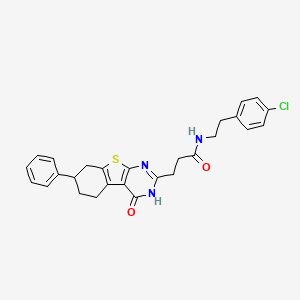 molecular formula C27H26ClN3O2S B2811306 N-(4-chlorophenethyl)-3-(4-oxo-7-phenyl-3,4,5,6,7,8-hexahydrobenzo[4,5]thieno[2,3-d]pyrimidin-2-yl)propanamide CAS No. 950313-73-2