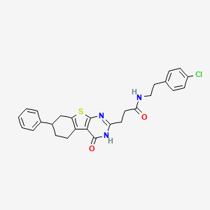 molecular formula C27H26ClN3O2S B2811306 N-(4-氯苯乙基)-3-(4-氧-7-苯基-3,4,5,6,7,8-六氢苯并[4,5]噻吩[2,3-d]嘧啶-2-基)丙酰胺 CAS No. 950313-73-2