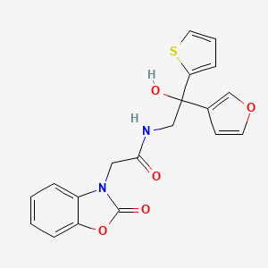 molecular formula C19H16N2O5S B2811315 N-(2-(furan-3-yl)-2-hydroxy-2-(thiophen-2-yl)ethyl)-2-(2-oxobenzo[d]oxazol-3(2H)-yl)acetamide CAS No. 2034487-52-8