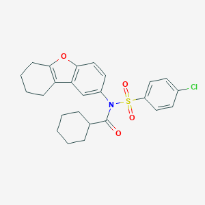 molecular formula C25H26ClNO4S B281132 N-[(4-chlorophenyl)sulfonyl]-N-6,7,8,9-tetrahydrodibenzo[b,d]furan-2-ylcyclohexanecarboxamide 