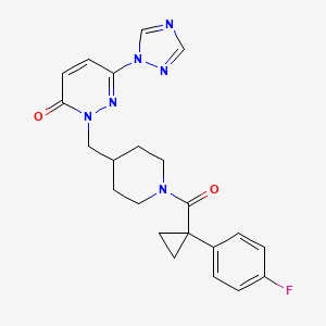 molecular formula C22H23FN6O2 B2811322 2-({1-[1-(4-fluorophenyl)cyclopropanecarbonyl]piperidin-4-yl}methyl)-6-(1H-1,2,4-triazol-1-yl)-2,3-dihydropyridazin-3-one CAS No. 2192745-99-4