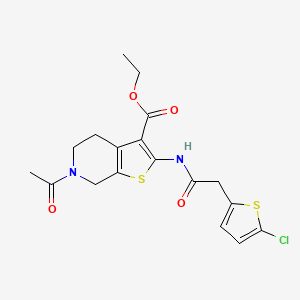 molecular formula C18H19ClN2O4S2 B2811348 Ethyl 6-acetyl-2-(2-(5-chlorothiophen-2-yl)acetamido)-4,5,6,7-tetrahydrothieno[2,3-c]pyridine-3-carboxylate CAS No. 921797-67-3