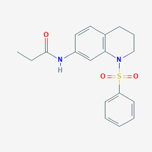 molecular formula C18H20N2O3S B2811353 N-[1-(benzenesulfonyl)-3,4-dihydro-2H-quinolin-7-yl]propanamide CAS No. 1005301-67-6