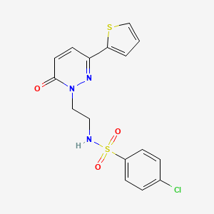 molecular formula C16H14ClN3O3S2 B2811356 4-chloro-N-(2-(6-oxo-3-(thiophen-2-yl)pyridazin-1(6H)-yl)ethyl)benzenesulfonamide CAS No. 946345-48-8