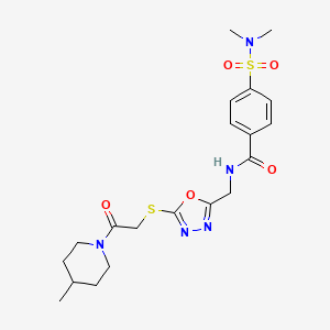 molecular formula C20H27N5O5S2 B2811359 4-(N,N-dimethylsulfamoyl)-N-((5-((2-(4-methylpiperidin-1-yl)-2-oxoethyl)thio)-1,3,4-oxadiazol-2-yl)methyl)benzamide CAS No. 904273-40-1